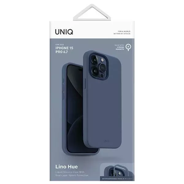 UNIQ Lino Hue Hülle für iPhone 15 Pro Max 6,7" Magclick Charging Marineblau/Marineblau