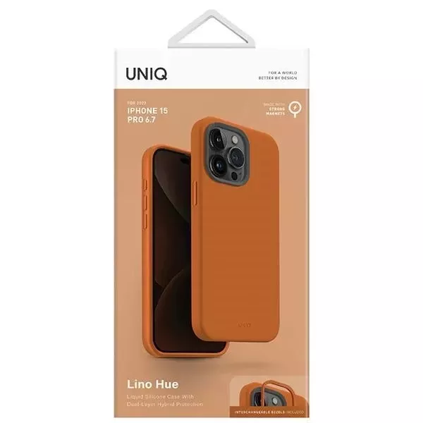 UNIQ Lino Hue Hülle für iPhone 15 Pro Max 6,7" Magclick Charging Orange/Sunset Orange