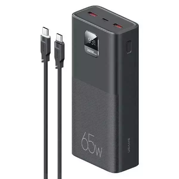 USAMS Powerbank PB68 30000mAh 65W QC3.0 PD Schnellladekabel USB-C/USB-C 100W Czarny/Schwarz ATXLOGTC01 (US-CD185)