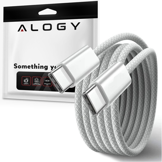 USB-C-Typ-C-Kabel, stark, schnell, 60 W, PD, 1 m, für iPhone 15, Alogy, Nylonkabel, Weiß