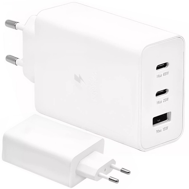 USB-Ladegerät 2x USB-C Typ C Schnellladung Power Delivery PD 65W Weiß