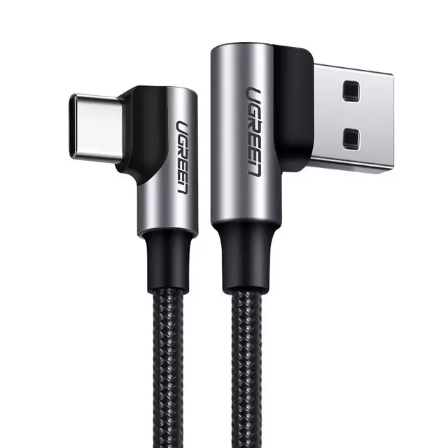 Ugreen abgewinkeltes Kabel USB - USB Type C Quick Charge 3.0 QC3.0 3 A 2 m Grau (US176 20857)