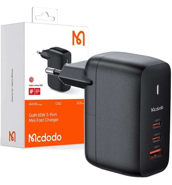 Wandladegerät GaN 65W Mcdodo CH-0291 2x USB-C, USB-A (schwarz)