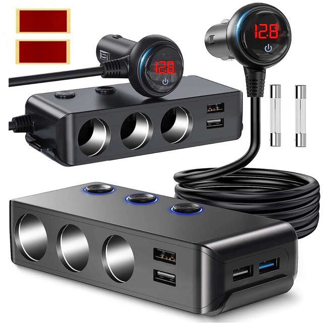 Zigarettenanzünder-Splitter x3 Auto 4x USB QC 12-24V Ladegerät Adapter Schalter 120W Alogy Schwarz