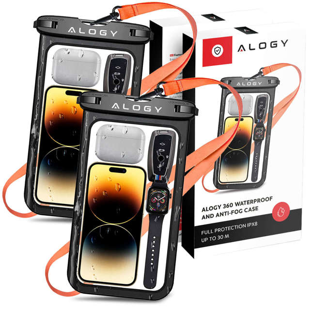 x2 Alogy Waterproof Case universelle wasserdichte IPX8-Tasche für Telefone bis zu 9 Zoll und Zubehör Schwarz