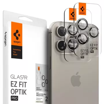 2 x Spigen Optik.TR „Ez Fit“ Kameraschutz für iPhone 14 Pro / Pro Max / 15 Pro / Pro Max, natürliches Titan