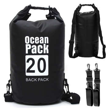 20L wasserfester Sack, wasserdichte Tasche, Kajak-Segeltasche, PVC, für Sport, Schwarz