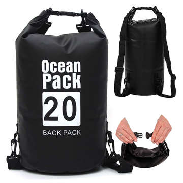 20L wasserfester Sack, wasserdichte Tasche, Kajak-Segeltasche, PVC, für Sport, Schwarz