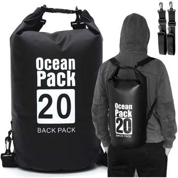 20L wasserfester Sack, wasserdichte Tasche, Kajak-Segeltasche, PVC, für Sport, Schwarz