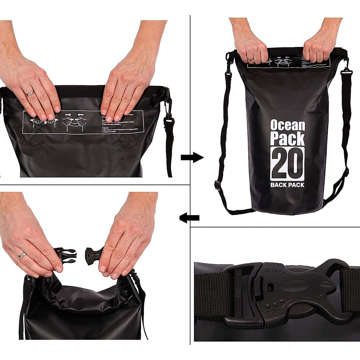 20L wasserfester Sack, wasserdichte Tasche, Kajak-Segeltasche, PVC, für Sport, Schwarz