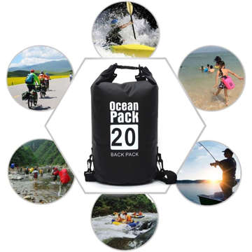 20L wasserfester Sack, wasserdichte Tasche, Kajak-Segeltasche, PVC, für Sport, Schwarz