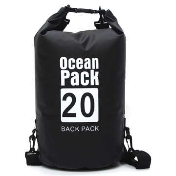 20L wasserfester Sack, wasserdichte Tasche, Kajak-Segeltasche, PVC, für Sport, Schwarz