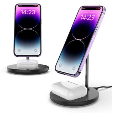 2in1 QI 15W 2in1 Magnetic MagSafe Wireless Charger für Apple iPhone AirPods Schwarz