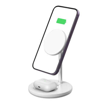 2in1 QI 15W 2in1 Magnetic MagSafe Wireless Charger für Apple iPhone AirPods Weiß