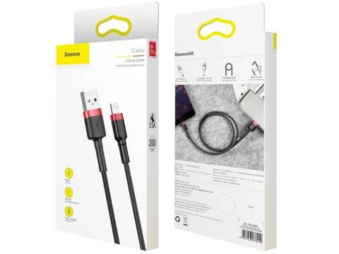 2m Baseus Keviar USB Lightning Kabel für iPhone iPad iPod 1.5A Schwarz und Rot