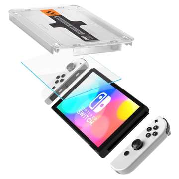 2x Gehärtetes Glas Spigen Glas.tR EZ Fit für Nintendo Switch Oled