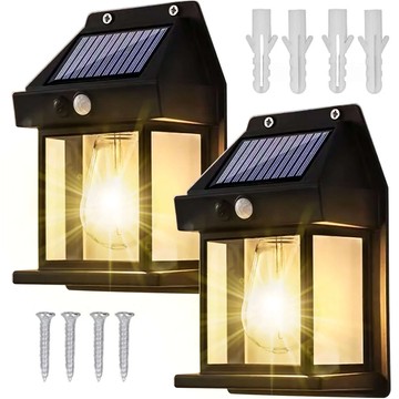 2x LED-Solar-Fassadenwandleuchte, Außenglühbirne, Dämmerungsbewegungssensor, wasserdicht IP65, Retro-Gartenwandleuchte [2 Stück]