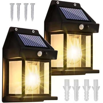 2x LED-Solar-Fassadenwandleuchte, Außenglühbirne, Dämmerungsbewegungssensor, wasserdicht IP65, Retro-Gartenwandleuchte [2 Stück]