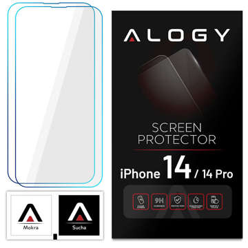 2x Panzerglas 9H Alogy Displayschutz für Apple iPhone 14/14 Pro