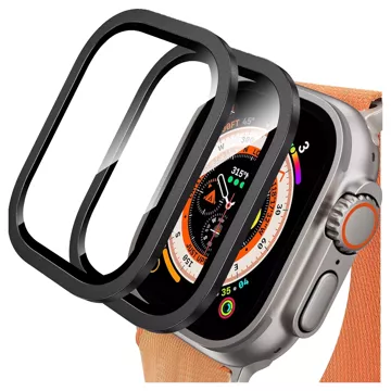 2x Rahmen aus gehärtetem Glas für Apple Watch Ultra / Ultra 2 49 mm Displayschutzfolie Alogy Protector 9H Schwarz