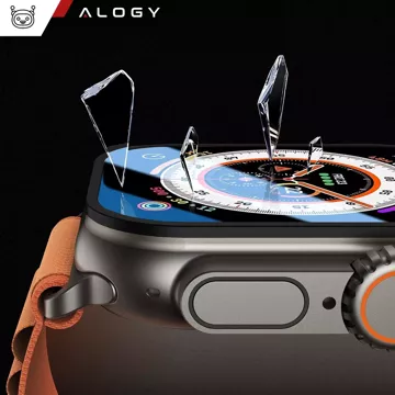 2x Rahmen aus gehärtetem Glas für Apple Watch Ultra / Ultra 2 49 mm Displayschutzfolie Alogy Protector 9H Schwarz