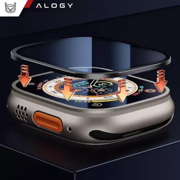 2x Rahmen aus gehärtetem Glas für Apple Watch Ultra / Ultra 2 49 mm Displayschutzfolie Alogy Protector 9H Schwarz