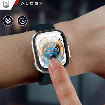 2x Rahmen aus gehärtetem Glas für Apple Watch Ultra / Ultra 2 49 mm Displayschutzfolie Alogy Protector 9H Schwarz