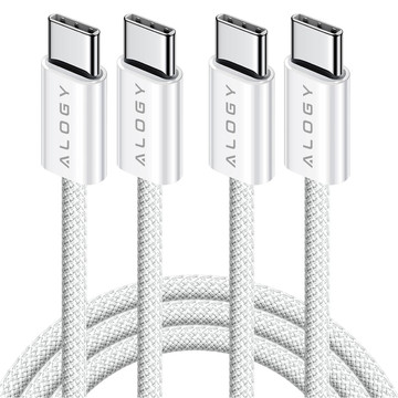 2x USB-C Typ C Kabel Stark Schnell 60W PD 1M für iPhone 15/Pro/Max Alogy Nylonkabel Weiß [2 Stück]