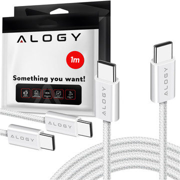 2x USB-C Typ C Kabel Stark Schnell 60W PD 1M für iPhone 15/Pro/Max Alogy Nylonkabel Weiß [2 Stück]