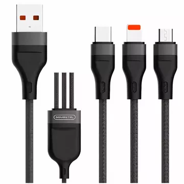 3-in-1-USB-C-Micro-USB-Lightning-Kabel, Schnellladung, QC3.0, Schnellladung, 2,1 A, 10 W, 1,2 m, Powerline, Schwarz