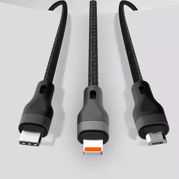 3-in-1-USB-C-Micro-USB-Lightning-Kabel, Schnellladung, QC3.0, Schnellladung, 2,1 A, 10 W, 1,2 m, Powerline, Schwarz