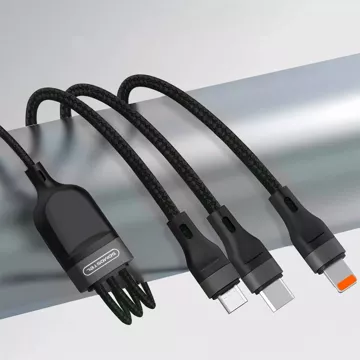 3-in-1-USB-C-Micro-USB-Lightning-Kabel, Schnellladung, QC3.0, Schnellladung, 2,1 A, 10 W, 1,2 m, Powerline, Schwarz