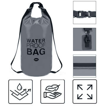 30L Wasserdichter Sack Wasserdichte Tasche Kajak Segel Tasche PVC für Sport Grau