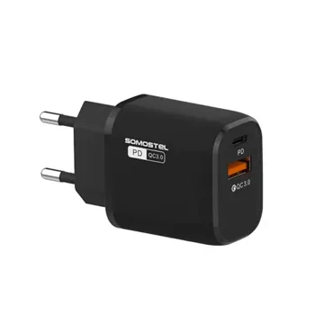 3A 18W USB-Ladegerät, USB-Typ-C-Kabel für iPhone SOMOSTEL QC3.0 SMS-Q01 Schwarz