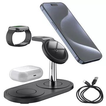 3in1 induktives Ladegerät für Telefonuhr-Kopfhörer Alogy Qi-Ladegerät für Apple iPhone Watch AirPods Schwarz