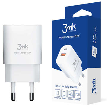 3mk Hyper Charger USB USB-C 20W PD Schnellladegerät Weiß