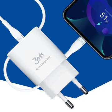 3mk Hyper Charger USB USB-C 20W PD Schnellladegerät Weiß