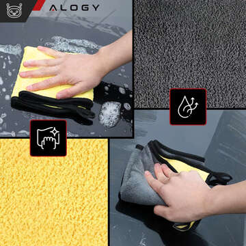 3x doppelseitiges Autohandtuch 30x60 cm Velours-Mikrofaser zum Waschen und Trocknen des Autos Alogy Car Detailing Tuch