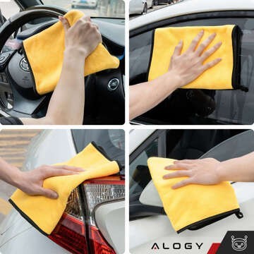 3x doppelseitiges Autohandtuch 30x60 cm Velours-Mikrofaser zum Waschen und Trocknen des Autos Alogy Car Detailing Tuch