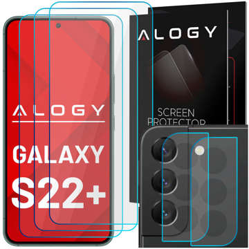 3x gehärtetes Glas 9H für den Bildschirm, 2x Glas für das Objektiv der Alogy Glass Pack Kamera für Galaxy S22 Plus