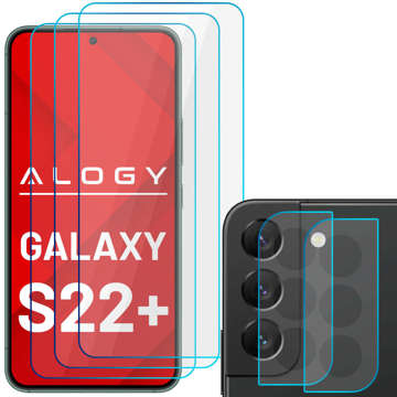 3x gehärtetes Glas 9H für den Bildschirm, 2x Glas für das Objektiv der Alogy Glass Pack Kamera für Galaxy S22 Plus