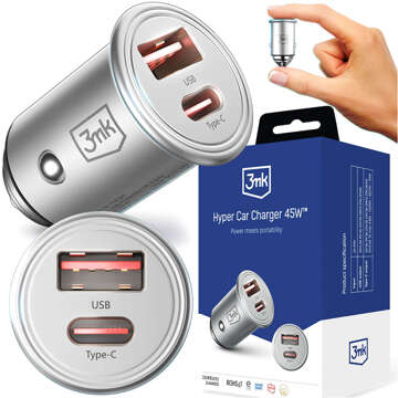 45W USB-Autoladegerät USB-C Typ C schnelles 3mk Hyper Car Charger Silber