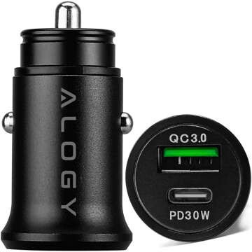 48 W USB QC 3.0 Autoladegerät 18 W USB-C C PD 30 W schnell leistungsstark für Alogy Autotelefon mattschwarzes Gehäuse