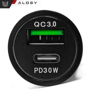 48 W USB QC 3.0 Autoladegerät 18 W USB-C C PD 30 W schnell leistungsstark für Alogy Autotelefon mattschwarzes Gehäuse