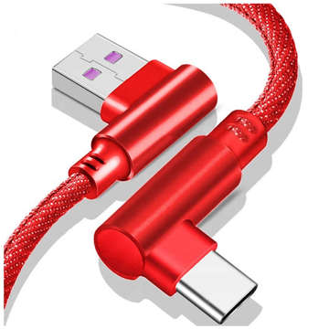 90 ° Winkelkabel USB zu USB-C Typ C Schnellladung QC-Übertragung 2m Rot