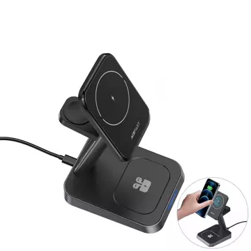 Acefast 15W Qi Wireless Charger für iPhone (mit MagSafe), Apple Watch und Apple AirPods Stand Stand Magnethalter schwarz (E3 schwarz)