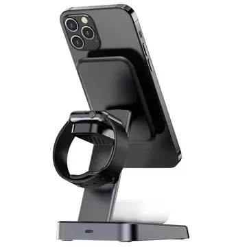 Acefast 15W Qi Wireless Charger für iPhone (mit MagSafe), Apple Watch und Apple AirPods Stand Stand Magnethalter schwarz (E3 schwarz)