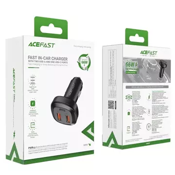 Acefast Autoladegerät 66W 2x USB / USB Type C, PPS, Power Delivery, Quick Charge 4.0, AFC, FCP, SCP schwarz (B9)