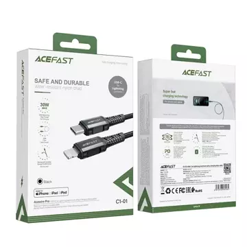 Acefast Kabel MFI USB Typ C - Lightning 1,2m, 30W, 3A schwarz (C1-01 schwarz)