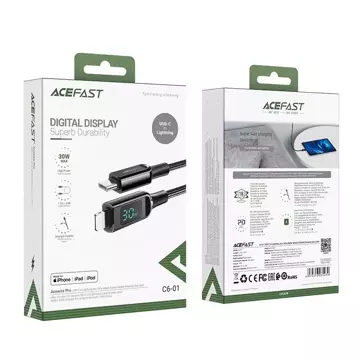 Acefast Kabel MFI USB Typ C - Lightning 1,2m, 30W, 3A schwarz (C6-01 Schwarz)